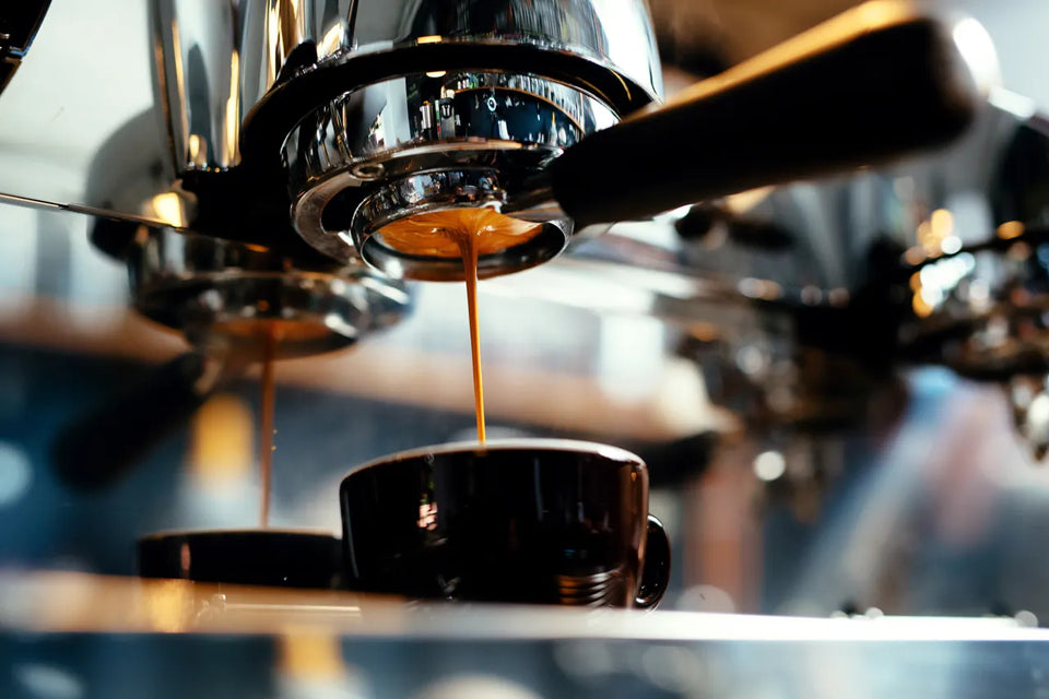 Espresso pouring from a portafilter into a cup, showing how water quality shapes coffee flavor