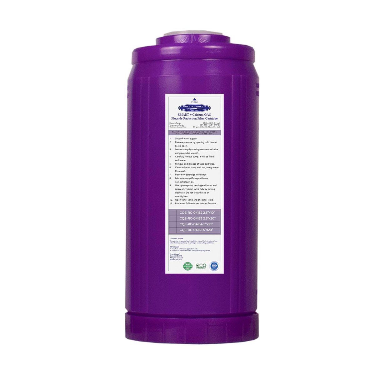 4-5/8” x 9-3/4” SMART + Calcium GAC Fluoride Reduction Cartridge - Water Filter Cartridges - Crystal Quest
