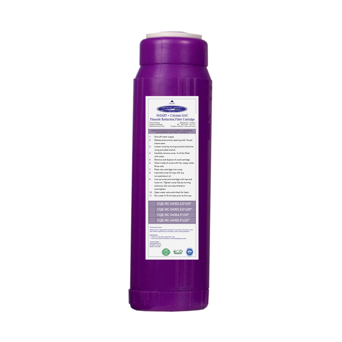 SMART + Calcium GAC Fluoride Reduction Cartridge - Water Filter Cartridges - Crystal Quest