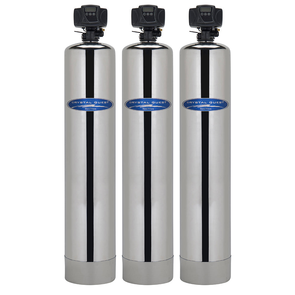 Stainless Steel / SMART + Fluoride + Softener / Automatic Whole House Inline Water Filter - Whole House Water Filters - Crystal Quest