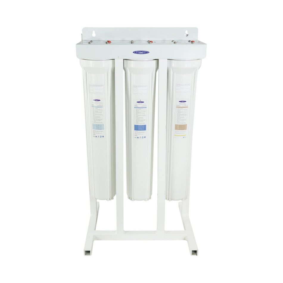 Triple / 1" / With System Stand Mini Whole House Water Filter, SMART Series (3-6 GPM | 1-2 people) - Whole House Water Filters - Crystal Quest
