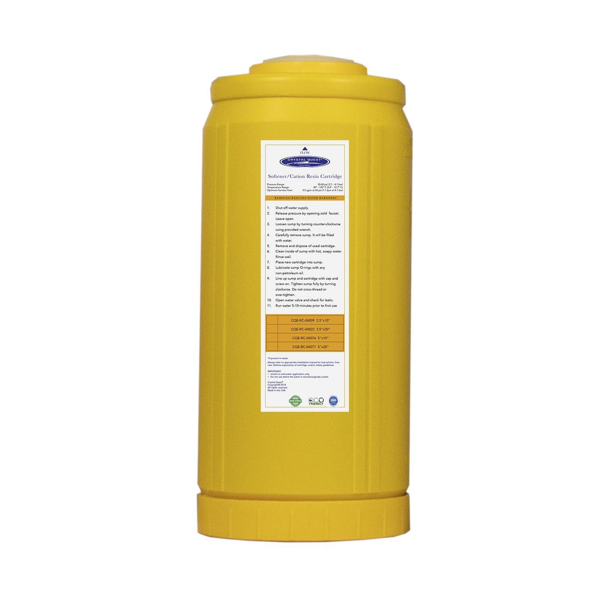 4-5/8” x 9-3/4” Cation Resin Filter Cartridge - Water Filter Cartridges - Crystal Quest