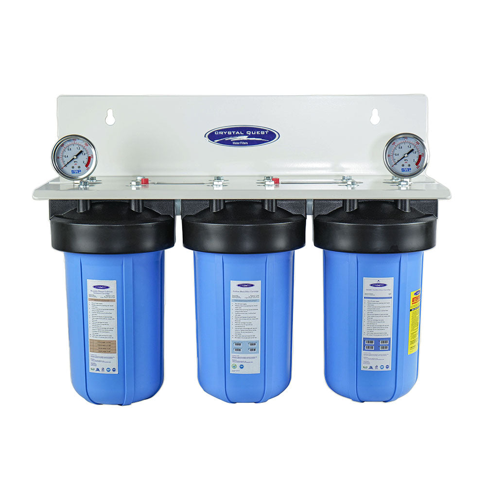 Triple / 1" / No System Stand Compact Whole House Water Filter | Metal Removal (2-4 GPM | 1-2 people) - Whole House Water Filters - Crystal Quest