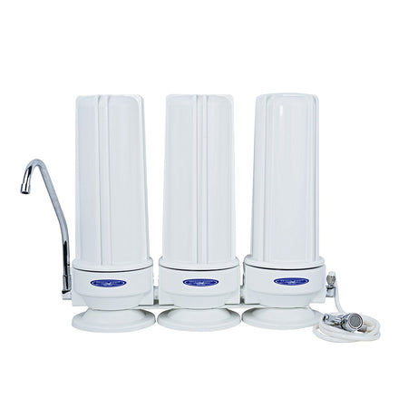 Triple / White (Polypropylene) Nitrate Countertop Water Filter System - Countertop Water Filters - Crystal Quest