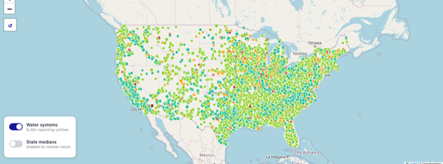 Preview of the lead in water lookup showing utility lead levels across the US