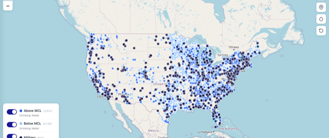 Preview of the interactive PFAS contamination map with reported sites